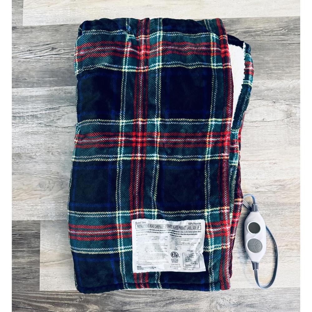 Electric Heated Blanket with Plaid Design and Sherpa Fleece Backing